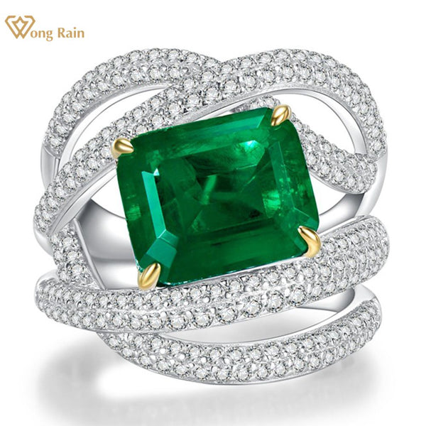 Wong Rain Luxury Vintage 925 Sterling Silver 5CT Created Moissanite Emerald Gemstone Party Ring For Women Fine Jewelry Wholesale