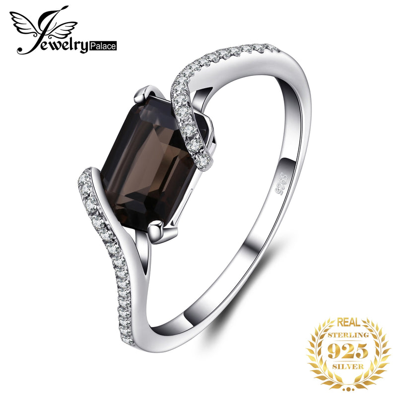 Sterling Silver 1.7ct Emerald Cut Smoky Quartz Ring for women