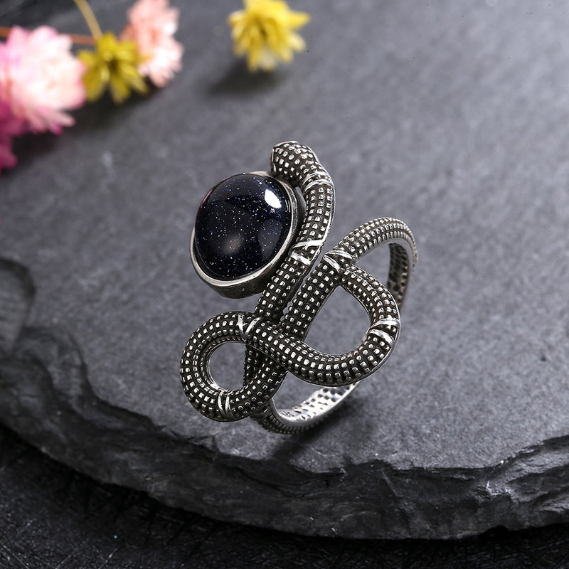 Sterling Silver Charoite Snake Ring for Women