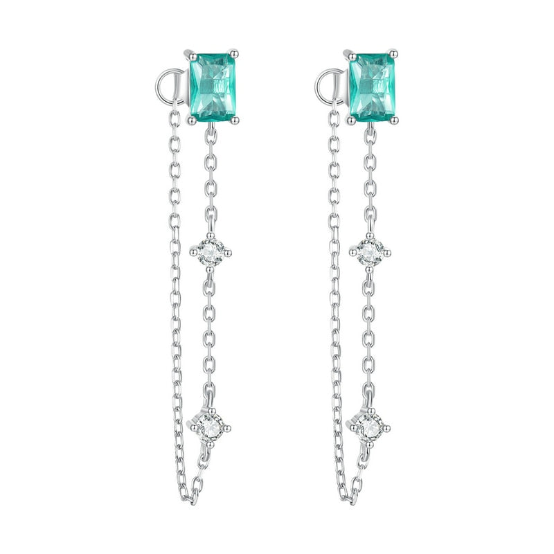 925 Sterling Silver Dewdrop Hoop Earrings with Aqua Chain Studs for Women