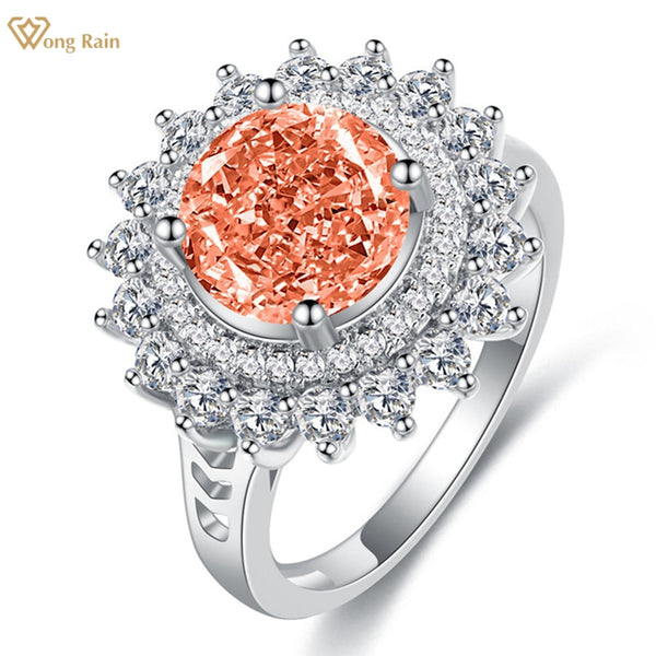 Wong Rain 925 Sterling Silver Crushed Ice Cut 5CT Lab Padparadscha Sapphire Gemstone Fine Ring For Women Engagement Jewelry