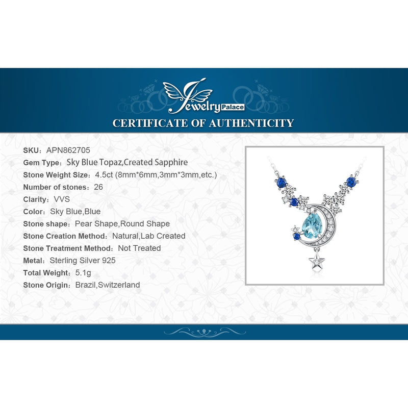 Sterling Silver Sky Blue Topaz and Sapphire Pendant Necklace for Woman