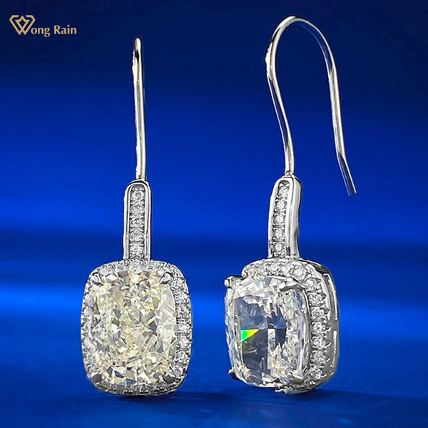 Wong Rain 925 Sterling Silver Crushed Ice Cut Lab Sapphire Emerald Gemstone Fine Vintage Drop Earrings for Women Wedding Jewelry