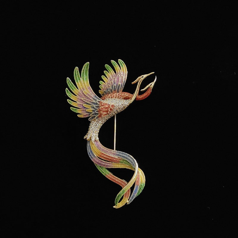 Sterling Silver Colored Enamel Phoenix Brooch for Women