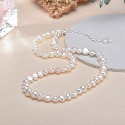 925 Sterling Silver Baroque Freshwater Pearl Choker Necklace for Women