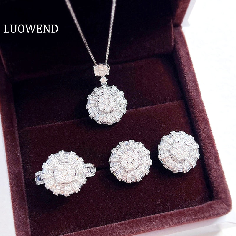 18K White Gold Diamond Earrings Set for Women