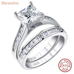 Sterling Silver Princess Cut Diamond Wedding Ring Set for Women