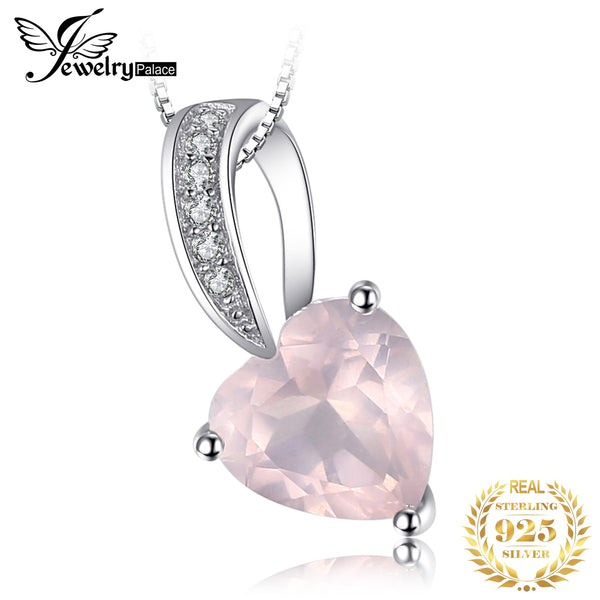 Sterling Silver Natural Pink Quartz Heart Pendant Necklace for Woman