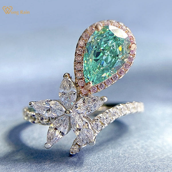 Wong Rain 925 Sterling Silver 6*9MM Crushed Ice Cut Pear Paraiba Tourmaline Gemstone Engagement Fine Jewelry Ring For Women