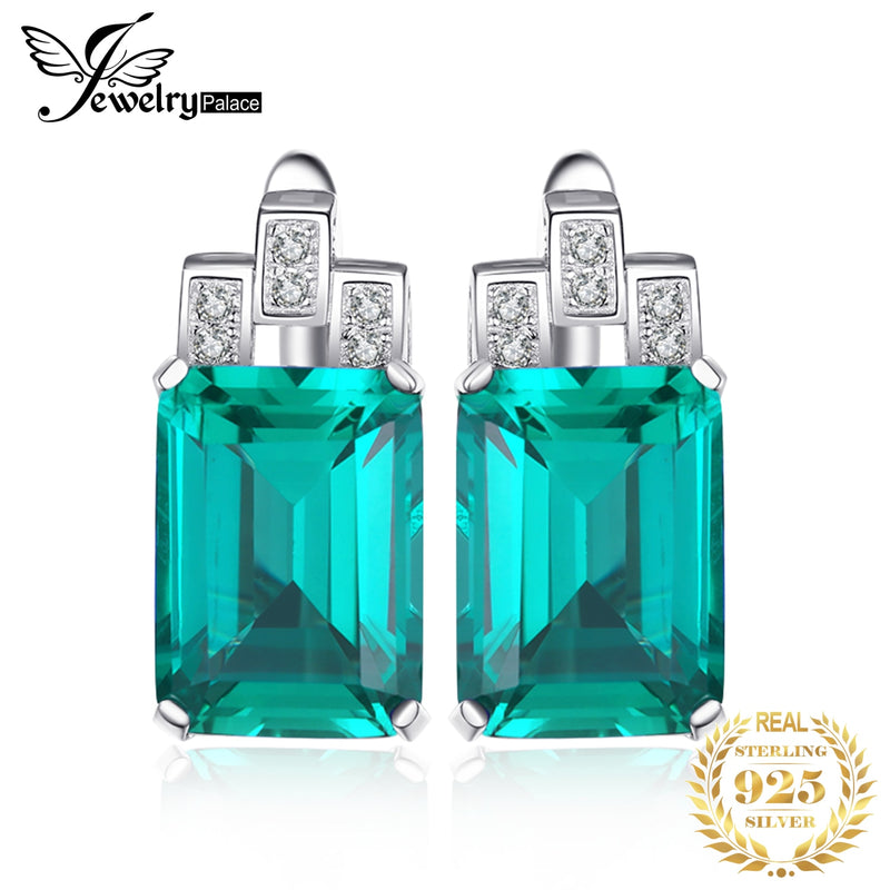 925 Sterling Silver Green Nano Emerald Hoop Earrings for Women