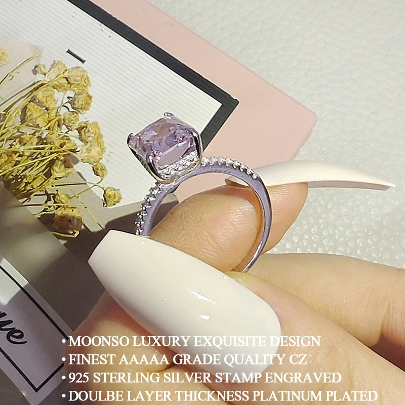 925 Sterling Silver Pink Ice Cut Ring for Women