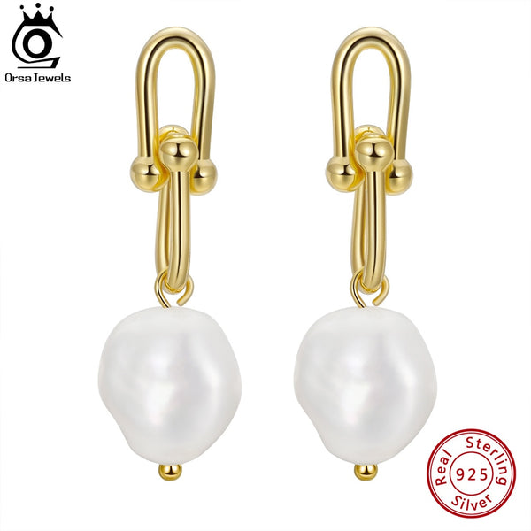 Silver Baroque Pearl Dangle Earrings for Women