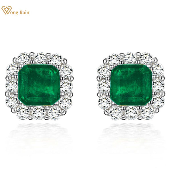 Wong Rain Vintage 925 Sterling Silver Emerald Gemstone Diamonds Ear Studs Cocktail Party Earrings Fine Jewelry Wholesale