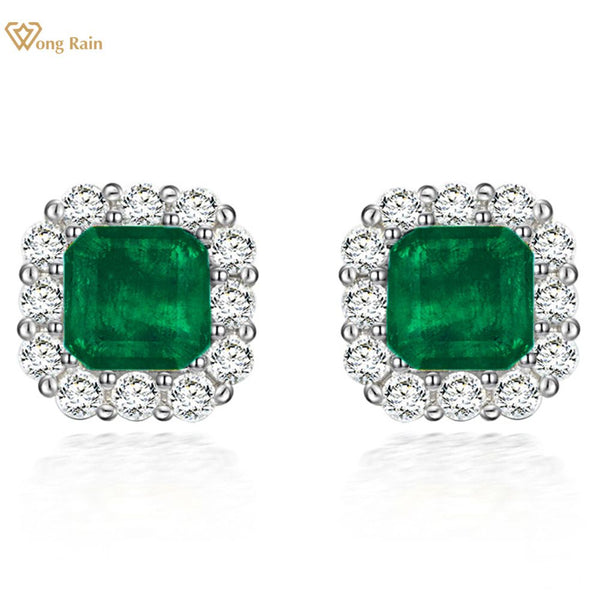 Sterling Silver Emerald Diamond Earrings for Her