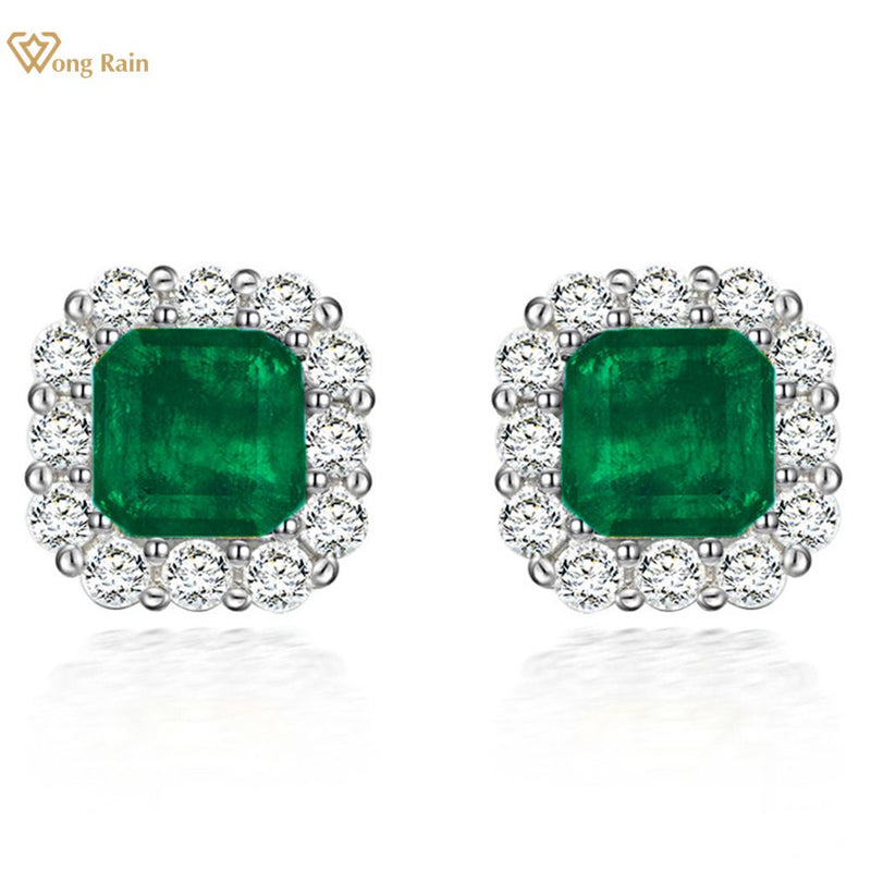 Sterling Silver Emerald Diamond Earrings for Her