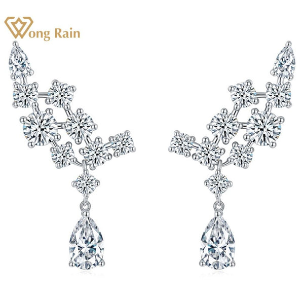 Wong Rain Romantic 925 Sterling Silver Lab Sapphire Gemstone Dangle Earrings Wedding Party Fine Jewelry Anniversary Gift