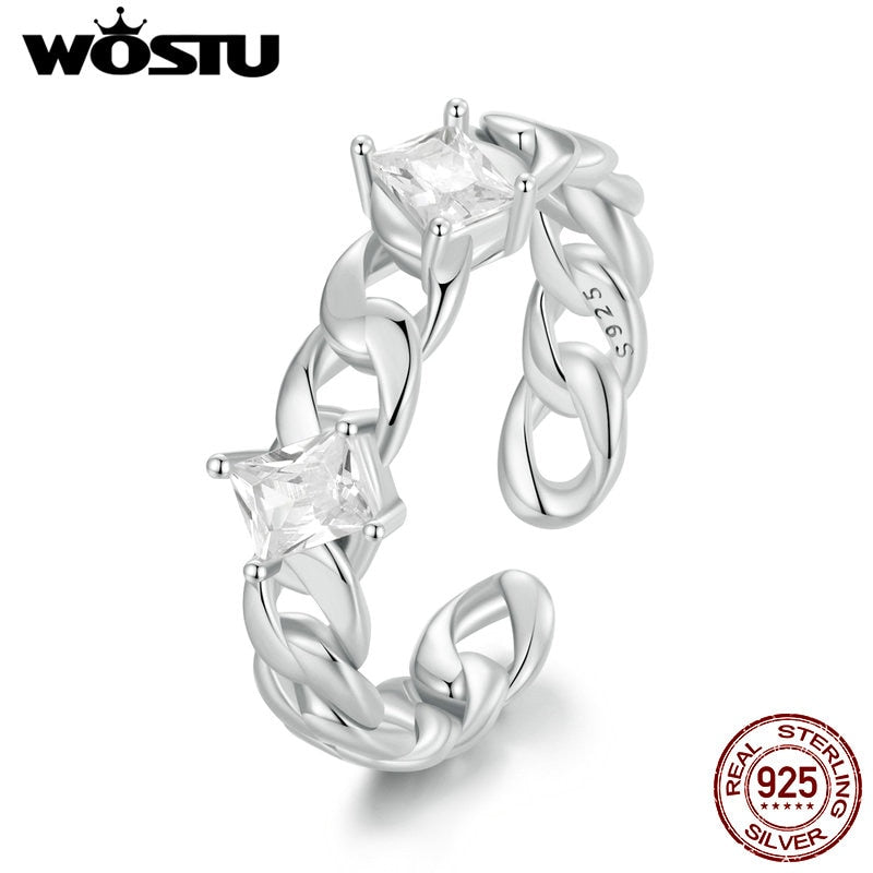 925 Sterling Silver Cuban Chain Ring with CZ for Women