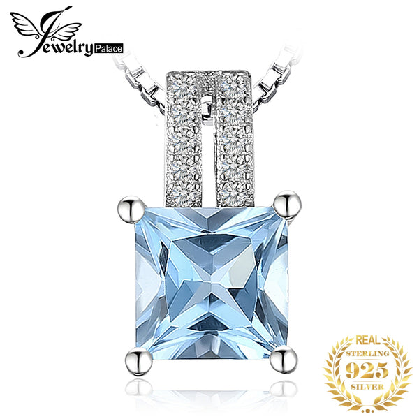 925 Sterling Silver Blue Topaz Pendant Necklace for Woman