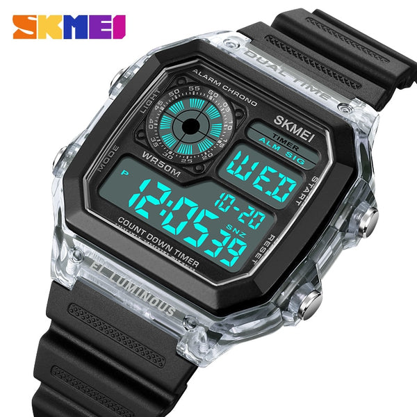 Stainless Steel Digital Sport Watch with Countdown Timer for Men