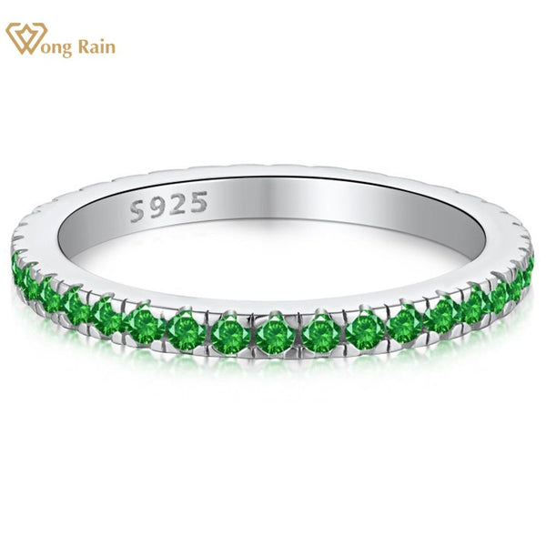 Wong Rain Classic 925 Sterling Silver Lab Sapphire High Carbon Diamonds Gemstone Wedding Band Ring Fine Jewelry Wholesale