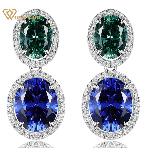 925 Sterling Silver Oval Sapphire Drop Dangle Earrings for Women