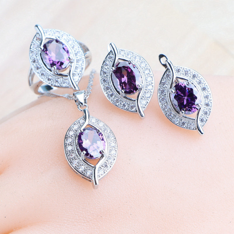 925 Sterling Silver Purple Zircon Jewelry Set for Women