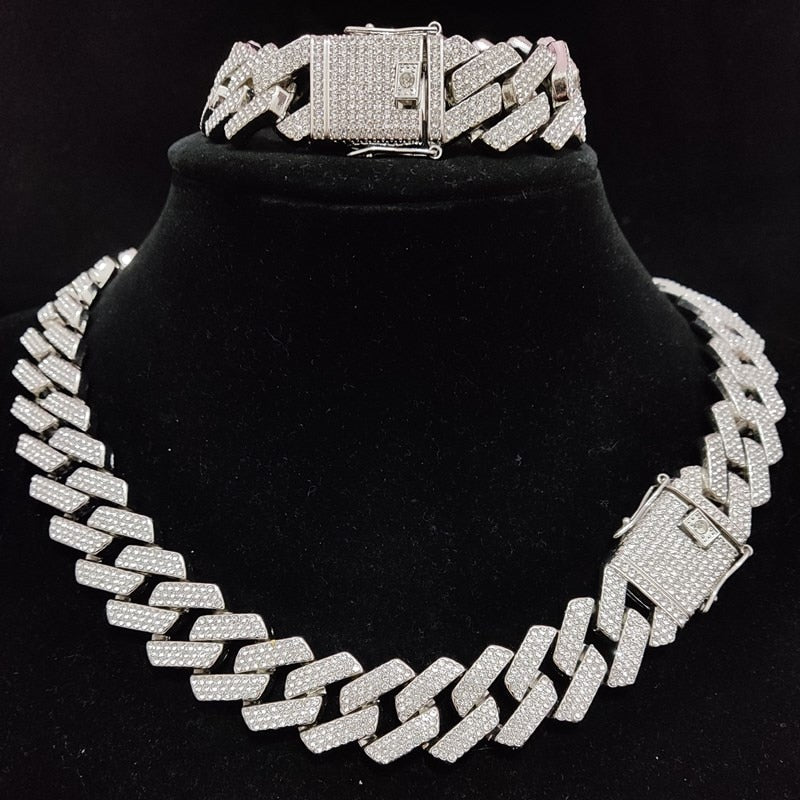 Silver Rhombus Cuban Chain Necklace, 20mm, for Men and Women