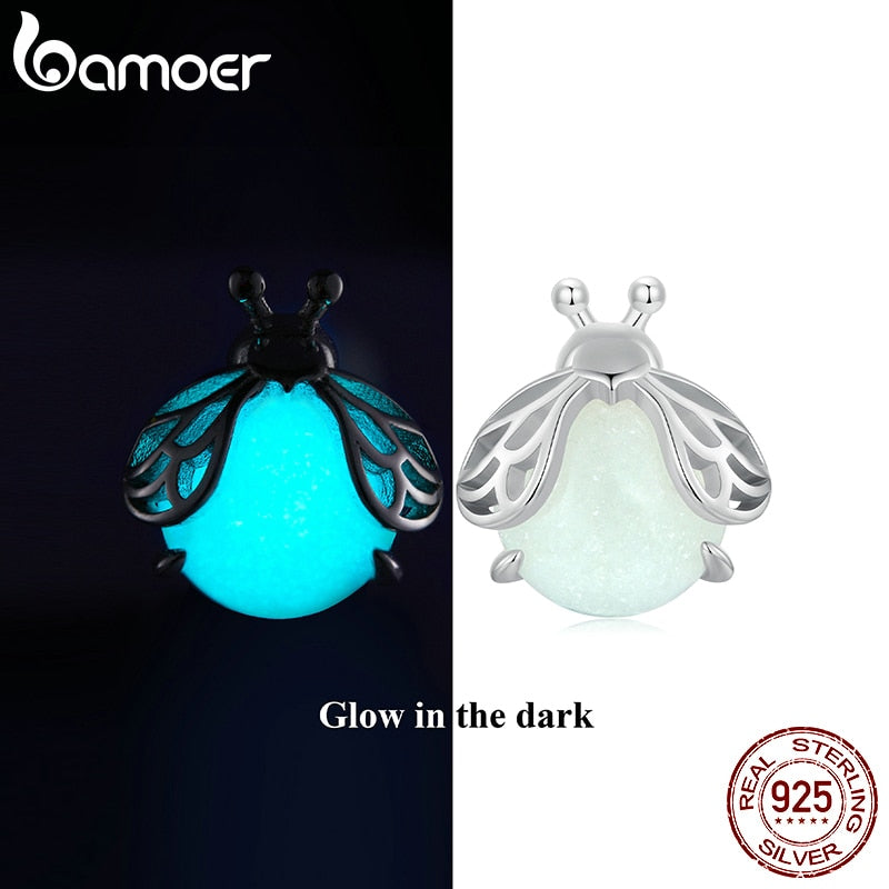 925 Sterling Silver Glow-in-the-Dark Firefly Stud Earrings for Women