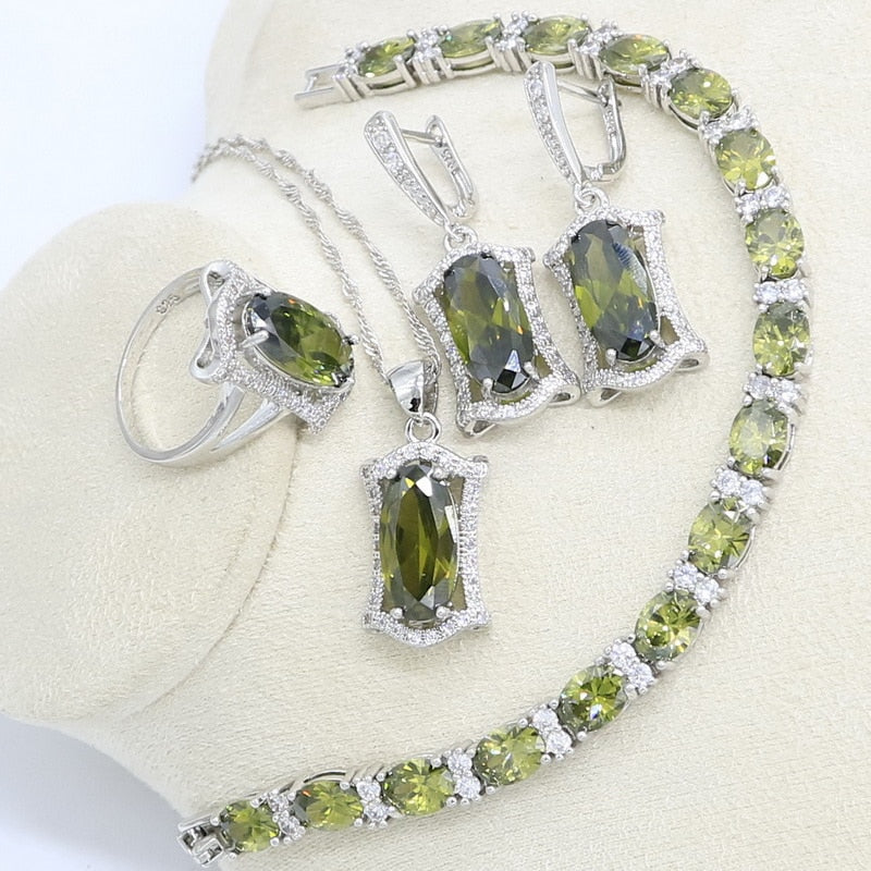 925 Silver Green Peridot Jewelry Set for Women