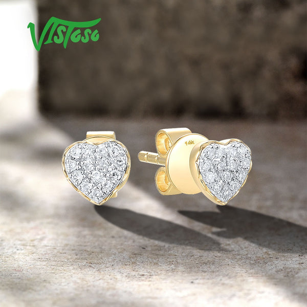 14K Yellow Gold Natural Diamond Heart Stud Earrings for Women