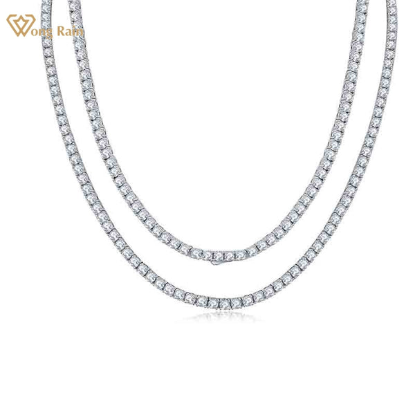 Wong Rain 925 Sterling Silver VVS1 D Color Real Moissanite Diamonds Gemstone Sparkling 3-6.5MM Tennis Chain Necklace Jewelry GRA