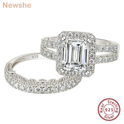 Sterling Silver Marquise Emerald Cut Cubic Zircon Engagement Ring Set for Women