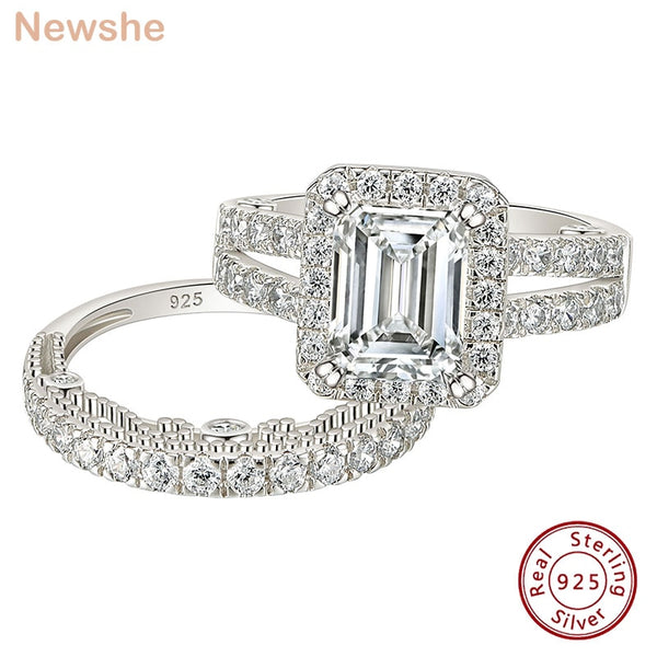 Sterling Silver Marquise Emerald Cut Cubic Zircon Engagement Ring Set for Women