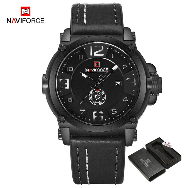 Luxury Quartz Men's Military Watch with Leather Strap and Date