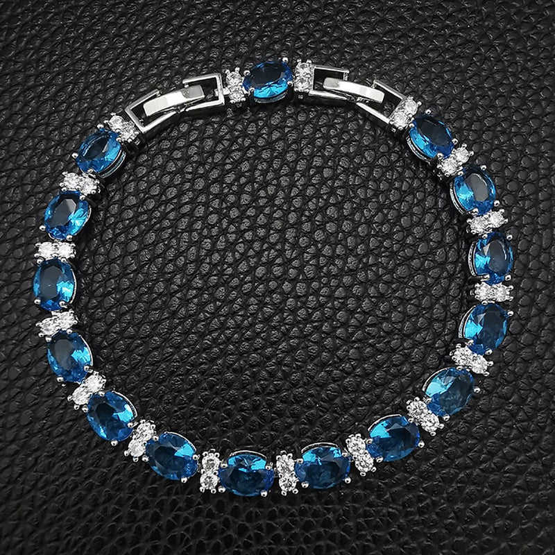 Silver SKY Blue Color Oval Bracelet Bangle for Women