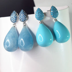 925 Silver Natural Turquoise, Pink Quartz, Aquamarine, Black, Red Stone Pearl Drop Earrings for Women