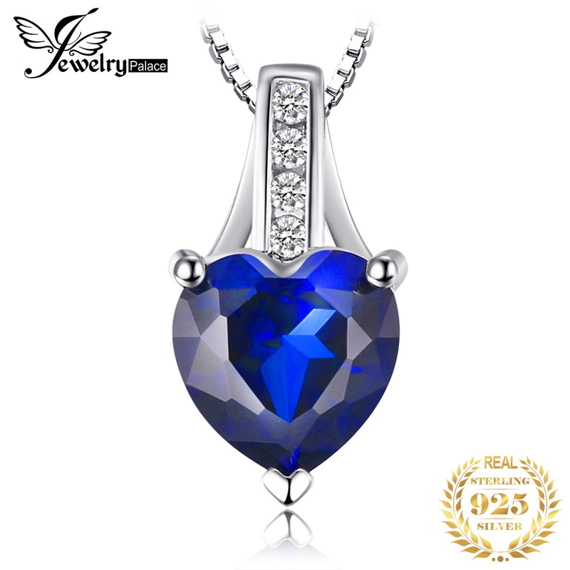 JewelryPalace Love Heart 1.7ct Created Blue Sapphire 925 Sterling Silver Pendant Necklace for Woman Fine Jewelry Without Chain