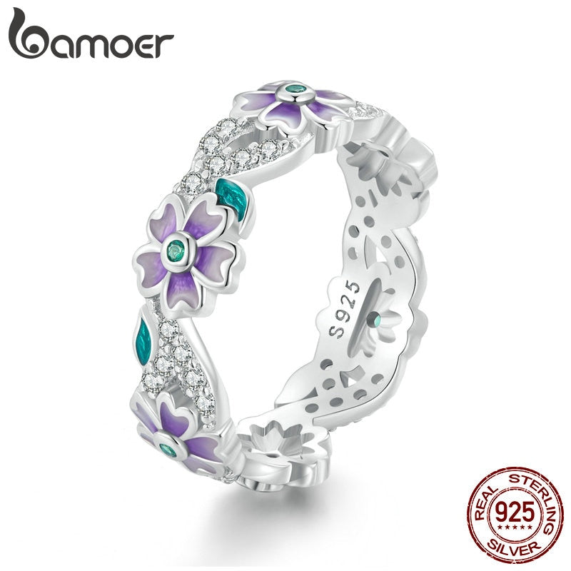 Sterling Silver Purple Wreath Flower Ring for Women