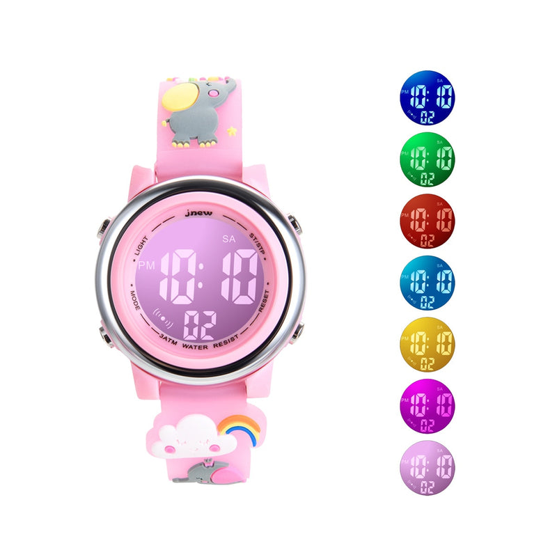 Stainless Steel Cartoon Sports Watch with Alarm and LED Display for Kids