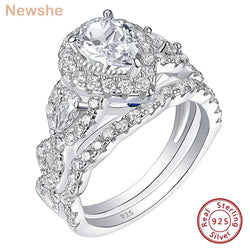 Sterling Silver Pear & Oval Cut CZ Engagement Ring Set for Women