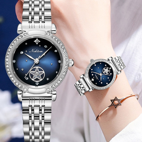 Gold or Silver Stainless Steel Rhinestone Quartz Watch for Women