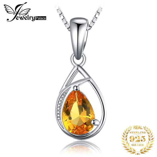 Sterling Silver Pear Created Orange Sapphire Pendant for Woman