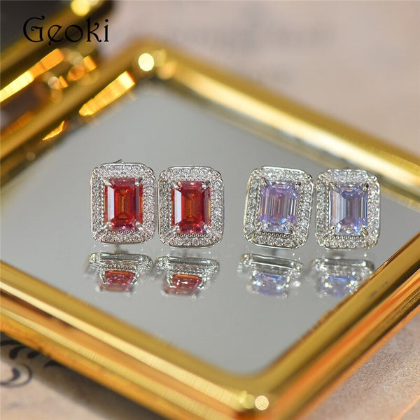 Sterling Silver 2.00 ctw Emerald Cut Purple Red Moissanite Stud Earrings for Women