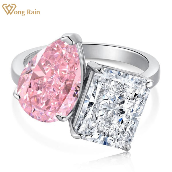 Wong Rain 925 Sterling Silver Crushed Ice Cut 8*12MM Created Moissanite Gemstone Rings Wedding Engagement Fine Jewelry Wholesale