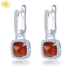 Silver Spessartite Garnet Sugar Loaf Drop Earrings for Women