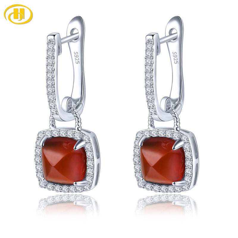 Silver Spessartite Garnet Sugar Loaf Drop Earrings for Women