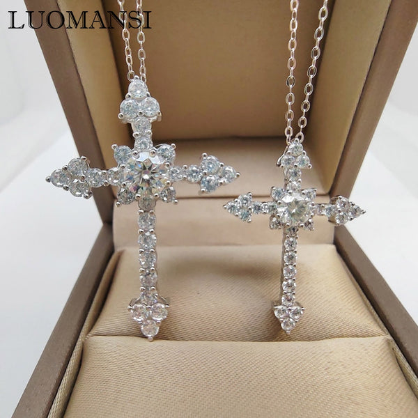 S925 Silver 0.5/1CT D Color Moissanite Cross Necklace for Women