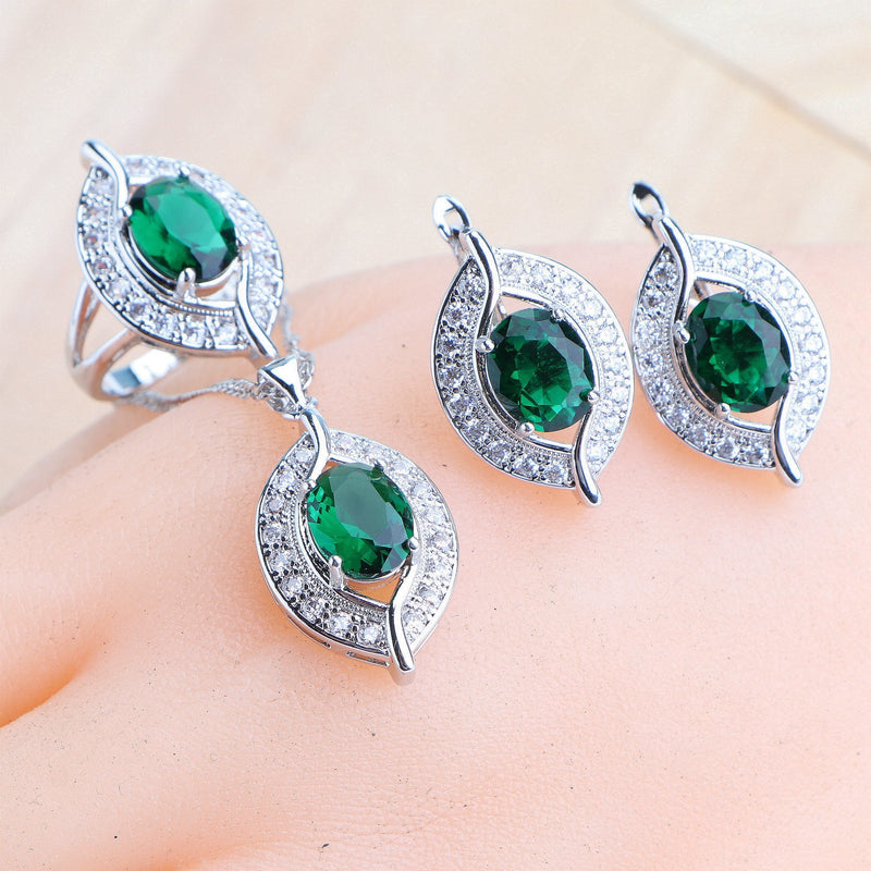 925 Silver Green Cubic Zirconia Jewelry Set for Women