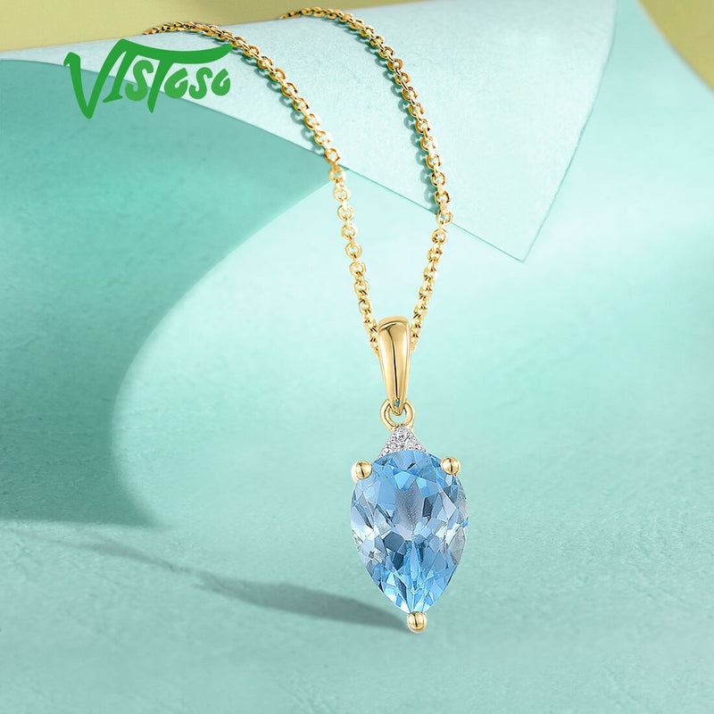 14K Yellow Gold Swiss Blue Topaz Pendant for Women