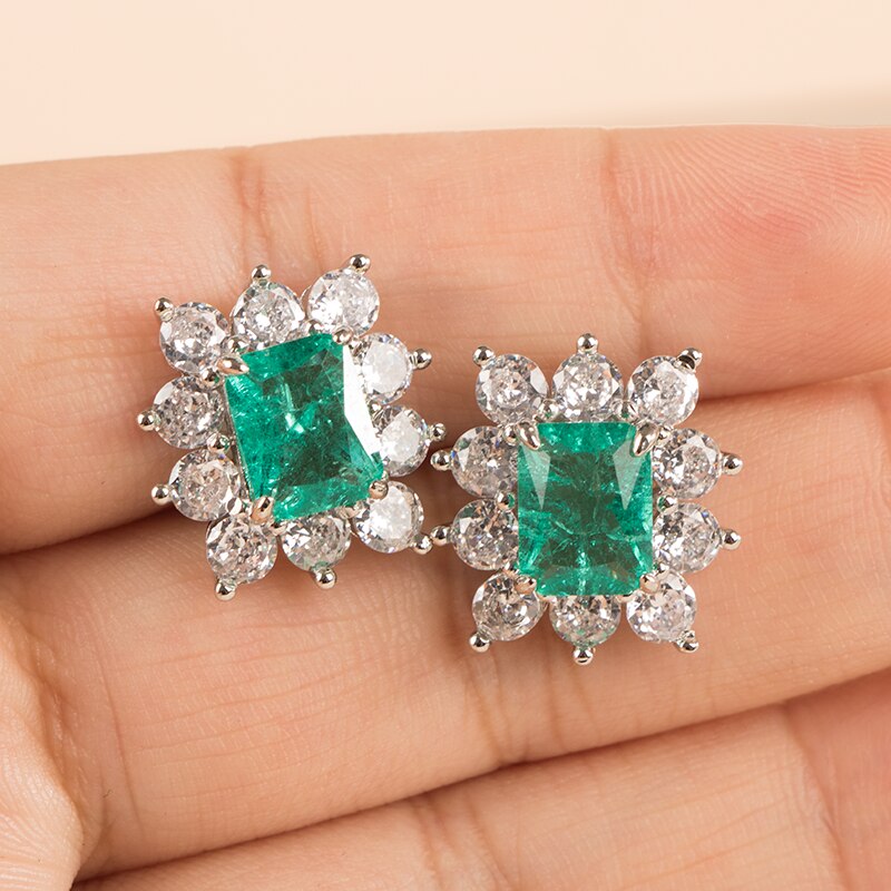 Sterling Silver Paraiba Gemstone Rectangle Earrings for Women